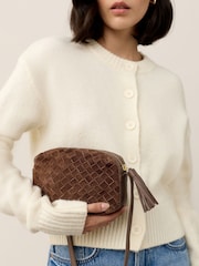 Tan Brown Leather Weave Cross-Body Bag - Image 2 of 8