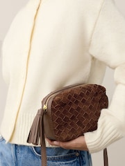 Tan Brown Leather Weave Cross-Body Bag - Image 3 of 8