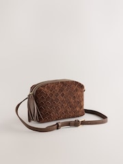 Tan Brown Leather Weave Cross-Body Bag - Image 4 of 8