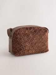 Tan Brown Leather Weave Cross-Body Bag - Image 5 of 8