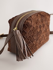 Tan Brown Leather Weave Cross-Body Bag - Image 6 of 8