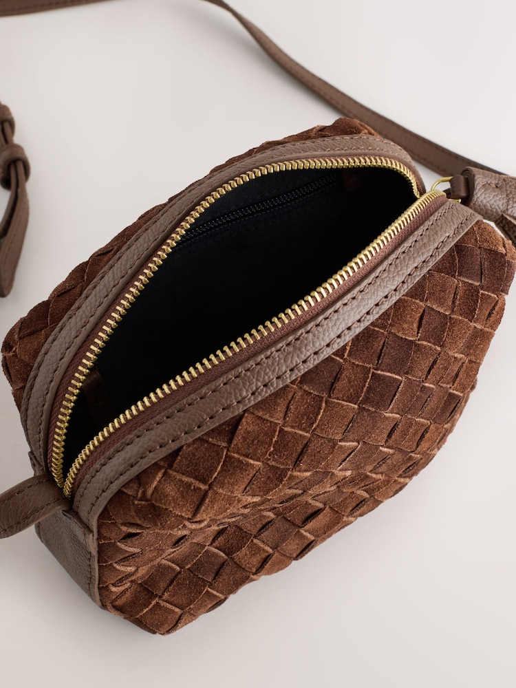 Tan Brown Leather Weave Cross-Body Bag - Image 8 of 8