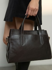Chocolate Brown Leather Structured Tote Bag - Image 1 of 5