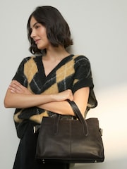 Chocolate Brown Leather Structured Tote Bag - Image 3 of 5