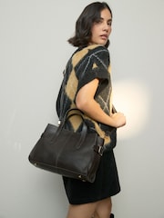 Chocolate Brown Leather Structured Tote Bag - Image 4 of 5