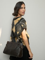 Chocolate Brown Leather Structured Tote Bag - Image 5 of 5