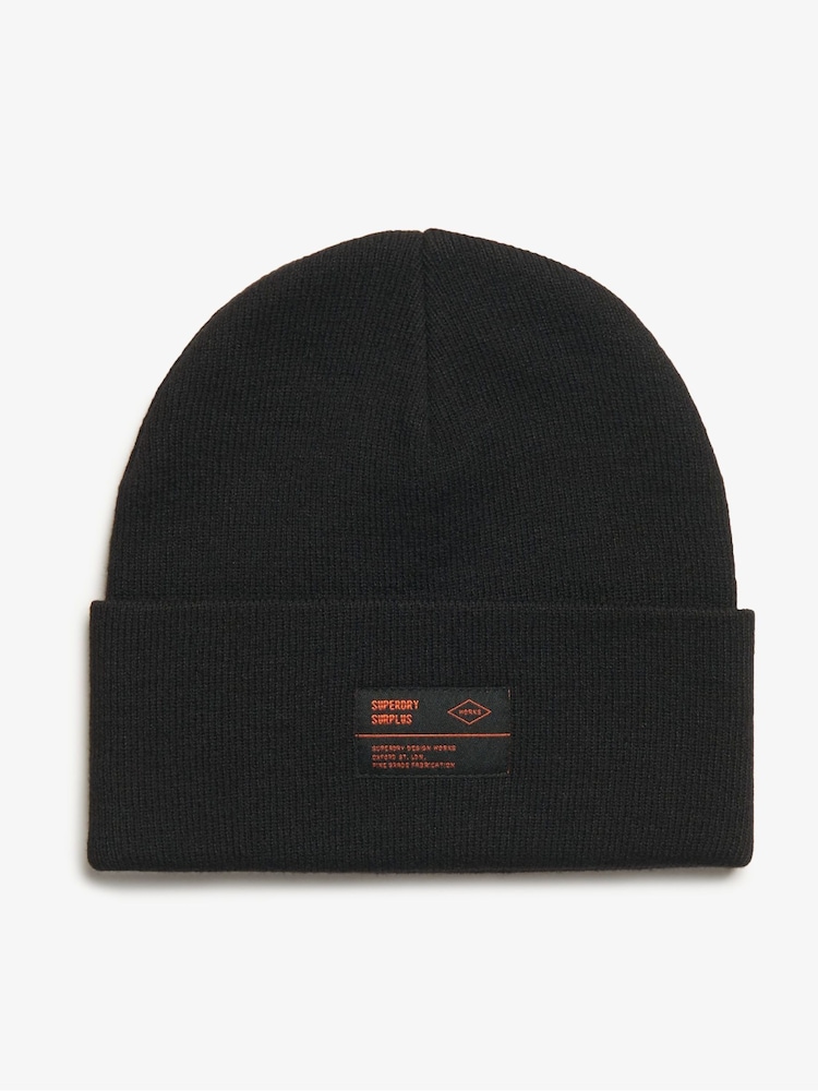 Superdry Black Surplus Knitted Beanie Hat - Image 2 of 3 Superdry Black Surplus Knitted Beanie Hat - Image 2 of 3