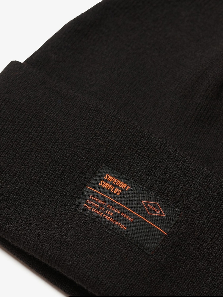 Superdry Black Surplus Knitted Beanie Hat - Image 3 of 3 Superdry Black Surplus Knitted Beanie Hat - Image 3 of 3