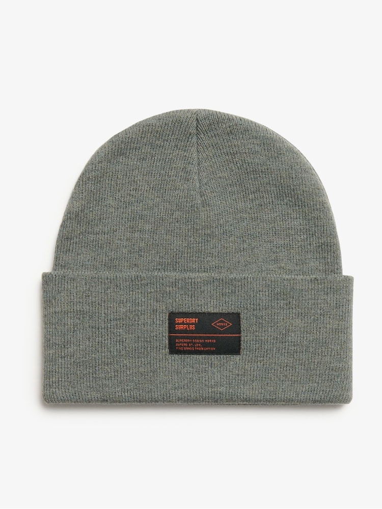 Superdry Grey Surplus Knitted Beanie Hat - Image 1 of 2 Superdry Grey Surplus Knitted Beanie Hat - Image 1 of 2