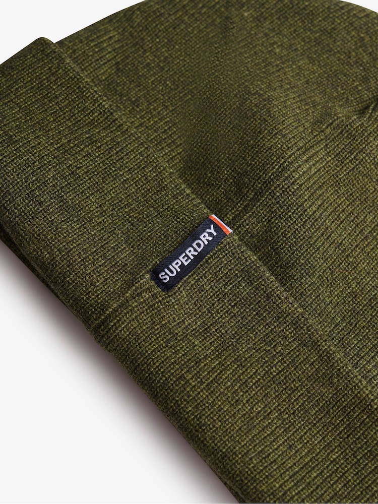 Superdry Green Essential Logo Knitted Beanie Hat - Image 2 of 4 Superdry Green Essential Logo Knitted Beanie Hat - Image 2 of 4