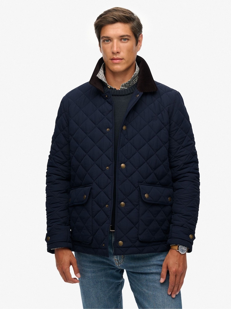 Superdry Blue Quilted Estate Coach Jacket - Image 1 of 7 Superdry Blue Quilted Estate Coach Jacket - Image 1 of 7