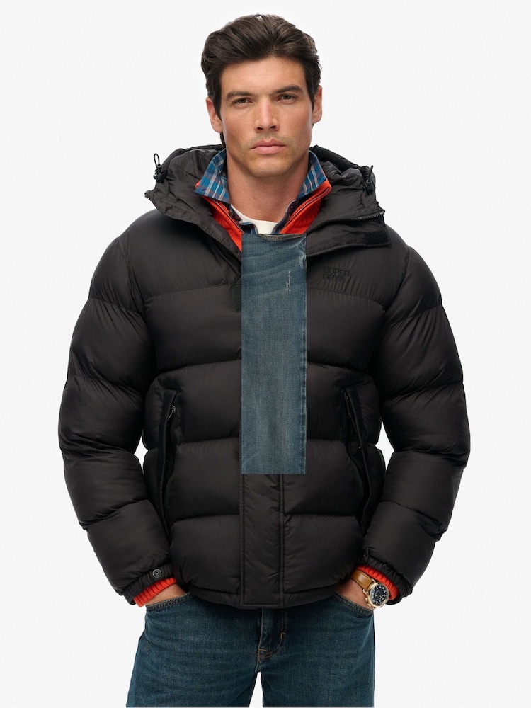 Superdry Black Hooded Tech Padded Jacket - Image 1 of 6