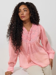 M&Co Pink Petite Long Sleeve Boho Blouse - Image 1 of 5