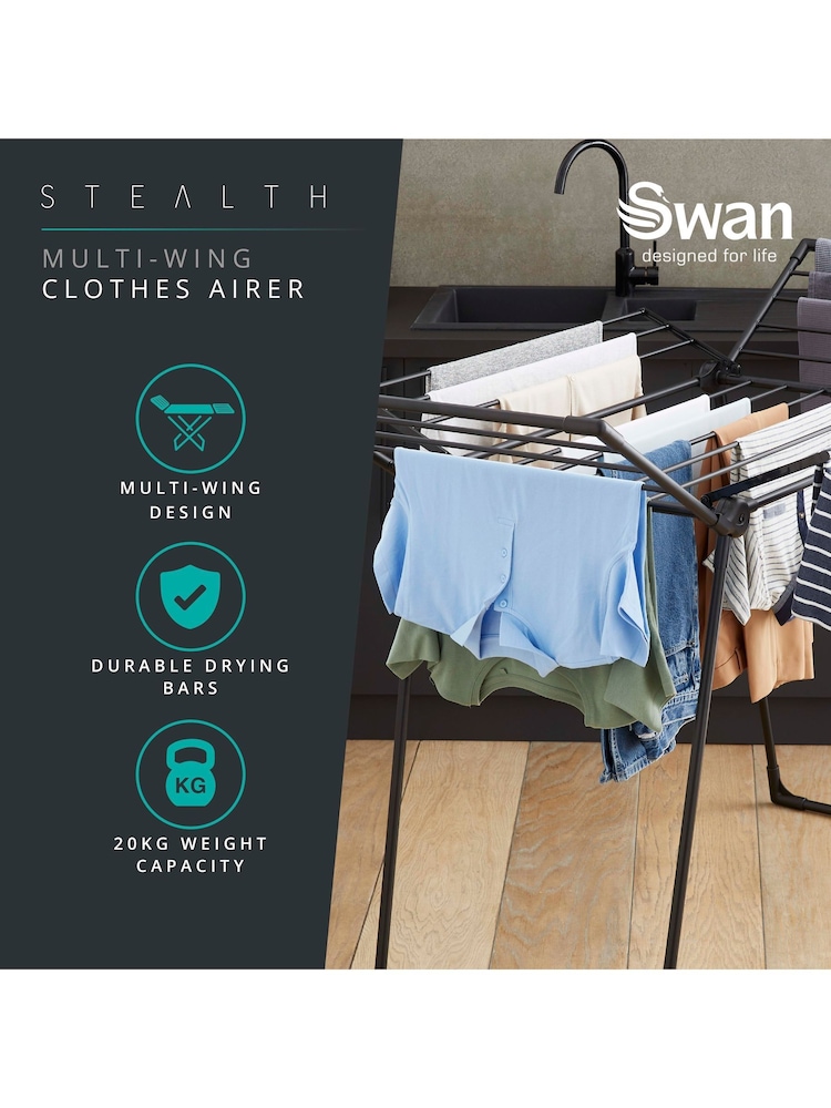 Swan Black Stealth Multi Wing Airer - Image 18 of 18
