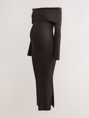 Chocolate Brown Maternity Bardot Dress - Image 1 of 4