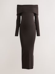 Chocolate Brown Maternity Bardot Dress - Image 2 of 4