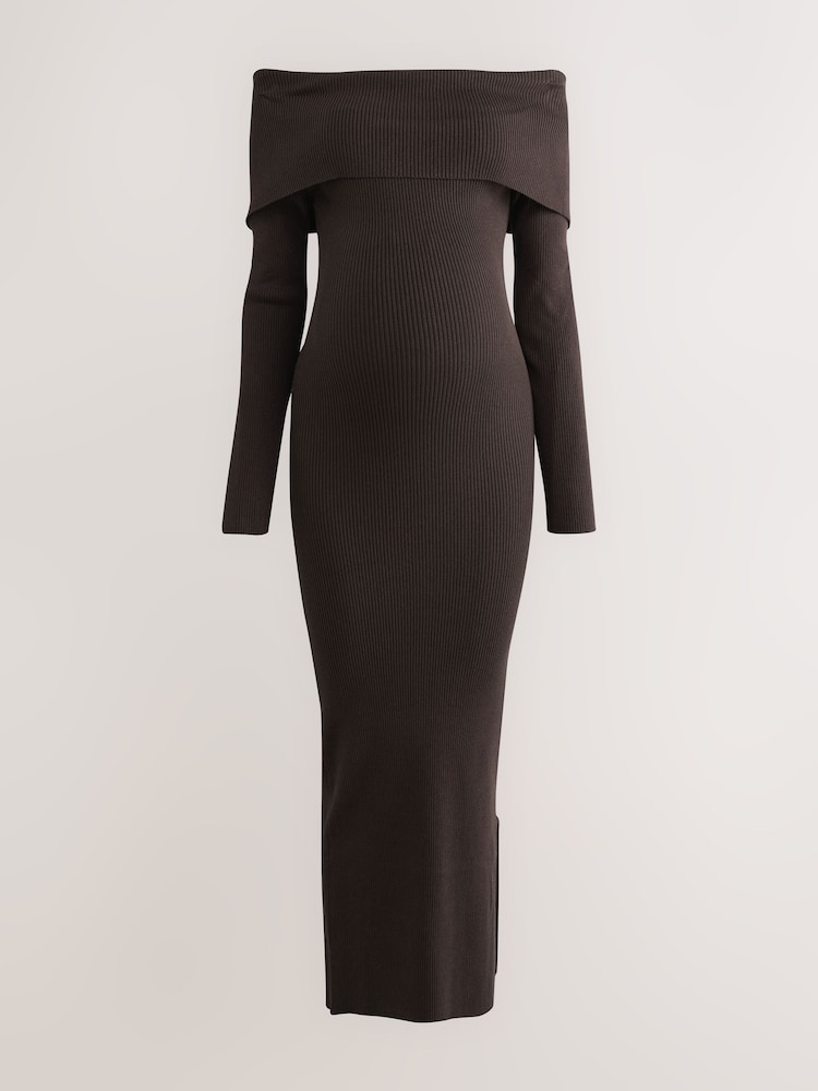 brown bardot dress Brown Off-Shoulder Maxi Dress