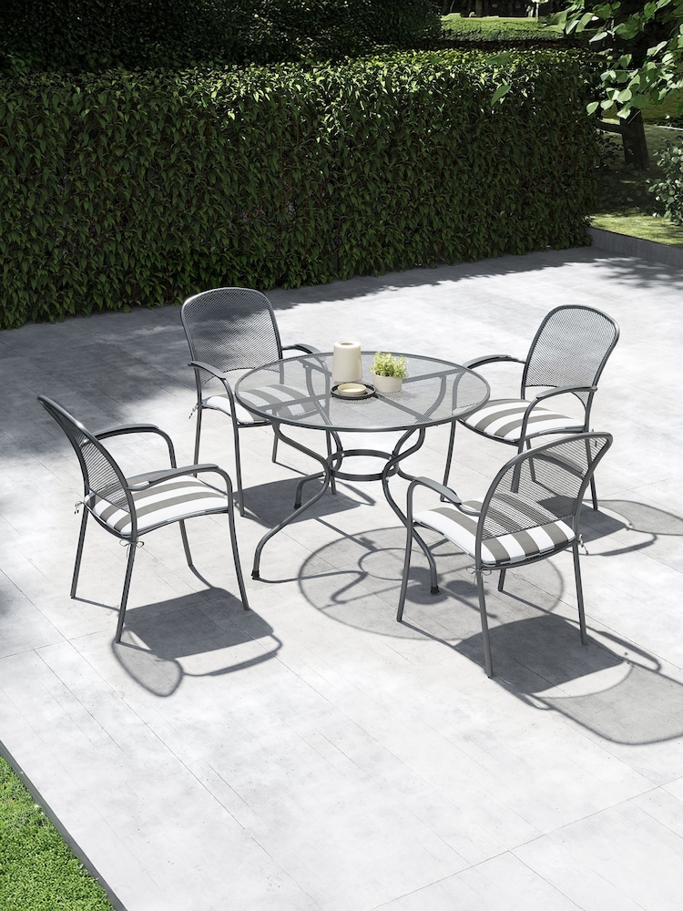 Pacific Grey Carlo Round Garden 4 Seater Dining Table and Chair Cushions Set - Image 1 of 5