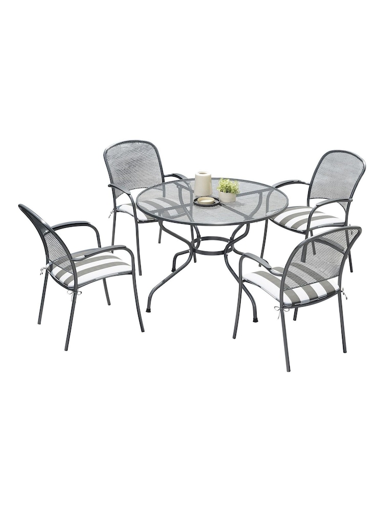 Pacific Grey Carlo Round Garden 4 Seater Dining Table and Chair Cushions Set - Image 2 of 5