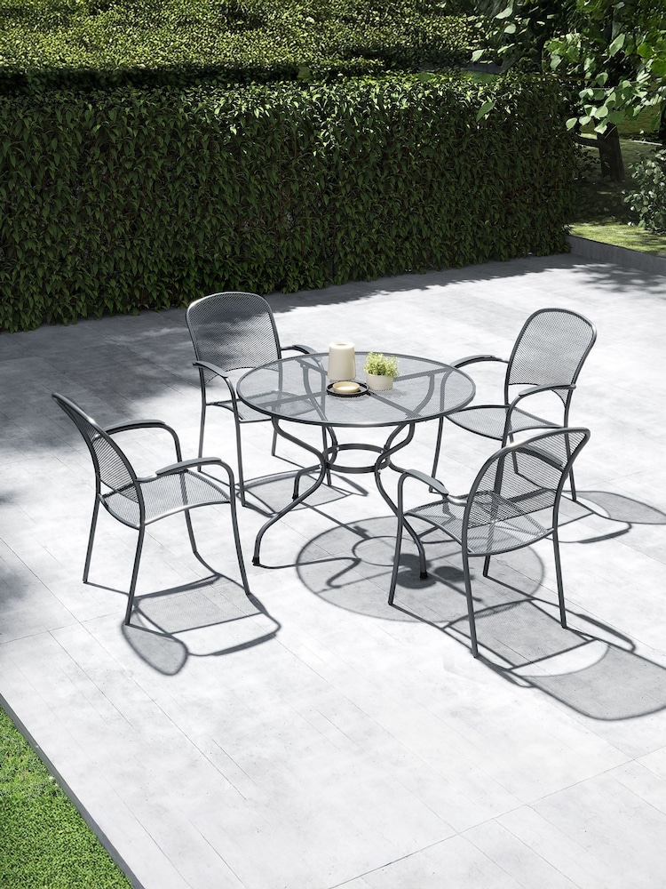 Pacific Grey Carlo Round Garden 4 Seater Dining Table and Chair Set - Image 1 of 4