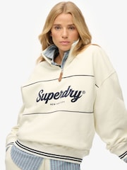 Superdry Cream Country Club Loose 1/4 Zip Sweatshirt - Image 3 of 5