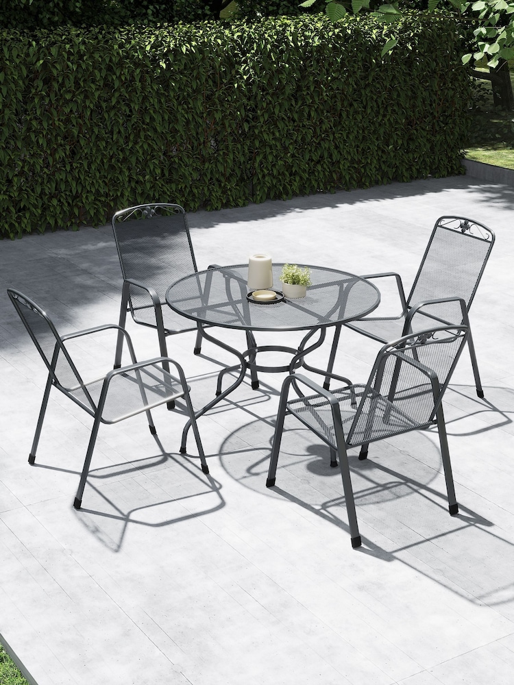 Pacific Grey Savoy Garden Round 4 Seater Dining Table and Chair Set - Image 1 of 5