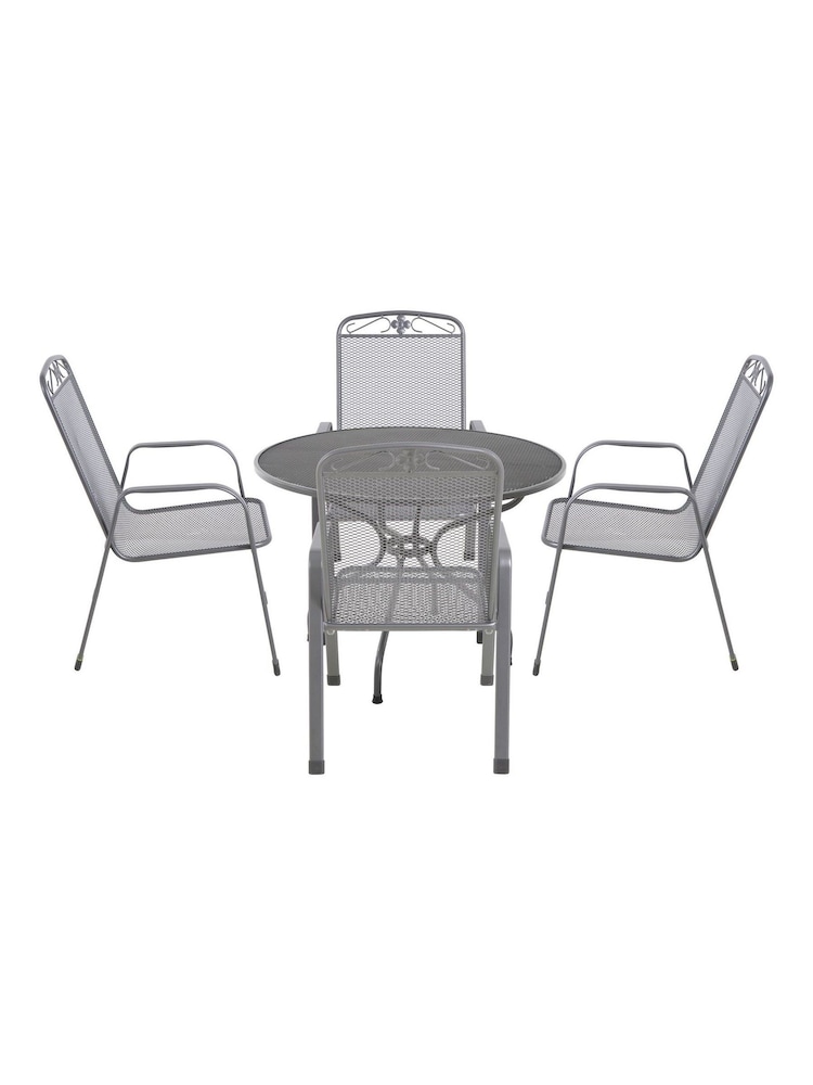 Pacific Grey Savoy Garden Round 4 Seater Dining Table and Chair Set - Image 2 of 5