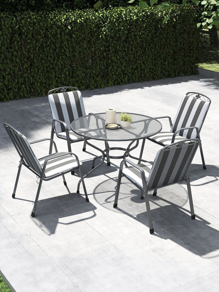 Pacific Grey Savoy Garden Round 4 Seater Dining Table and Chair Cushions Set - Image 1 of 6