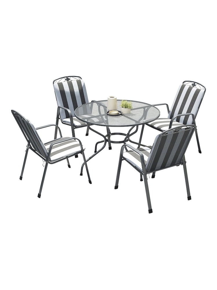 Pacific Grey Savoy Garden Round 4 Seater Dining Table and Chair Cushions Set - Image 2 of 6