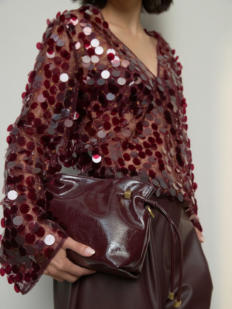 Burgundy Ruched Clutch Bag - Image 1 of 8