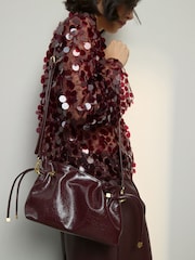 Burgundy Ruched Clutch Bag - Image 3 of 8