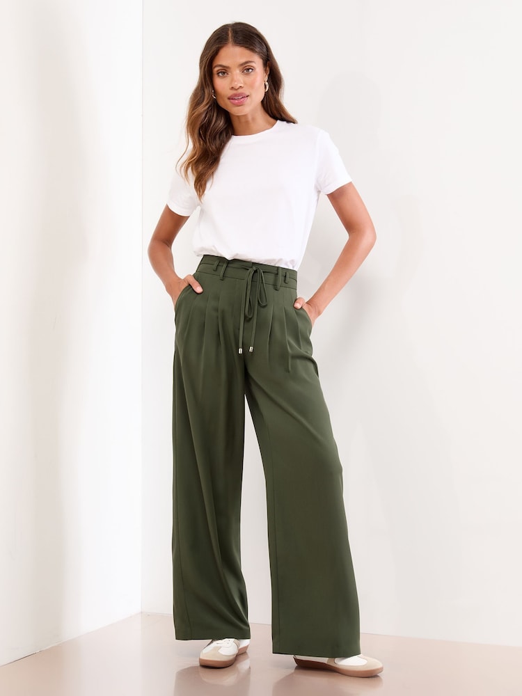 Lipsy Khaki Belted Wide Leg Trousers - Image 2 of 4