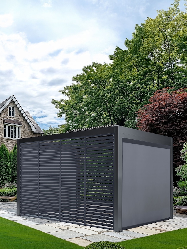 Pacific Dark Grey Electric Garden Pergola with LED Blinds and Louvr Panel - Image 2 of 11