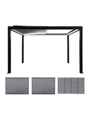 Pacific Dark Grey Electric Garden Pergola with LED Blinds and Louvr Panel - Image 3 of 11