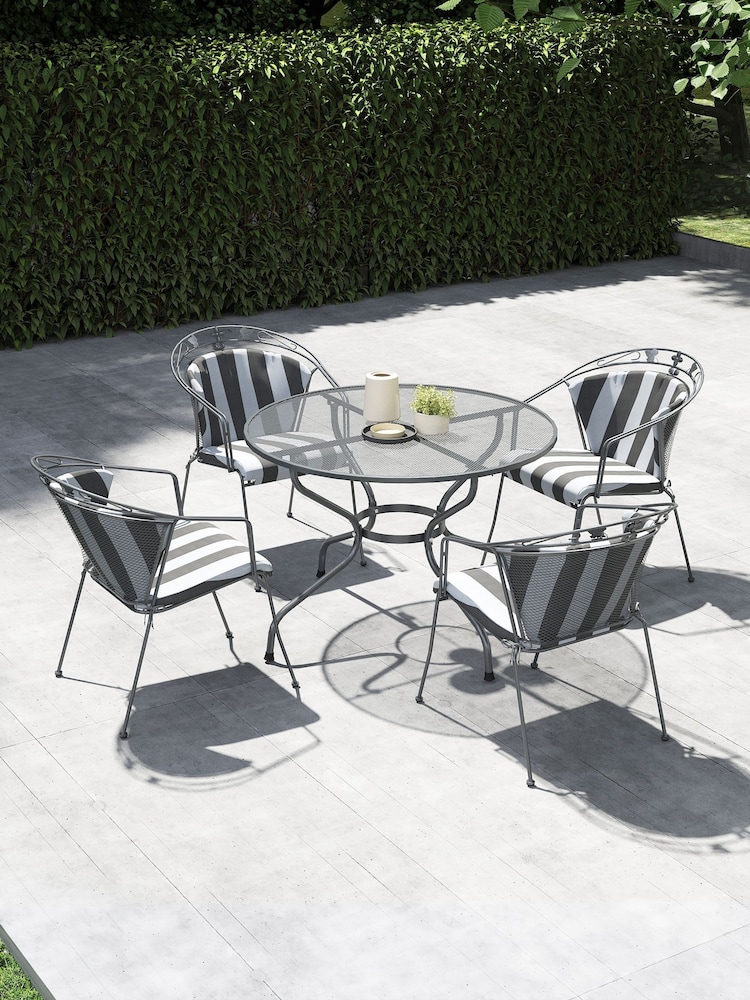 Pacific Grey Elegance Garden Round 4 Seater Dining Table and Chair Cushions Set - Image 1 of 5