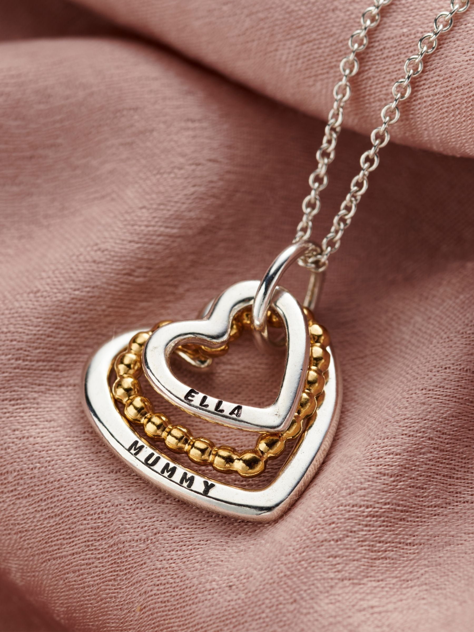 Posh Totty Designs Gold Tone Personalised Family Names Bead Heart Necklace