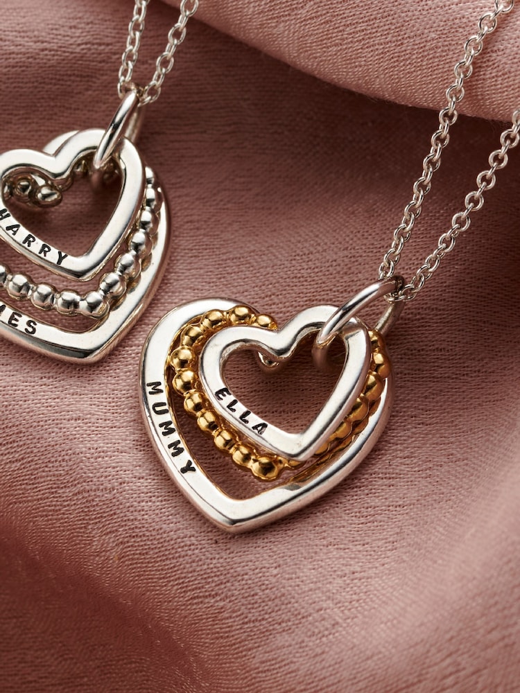 Posh Totty Designs Gold Tone Personalised Family Names Bead Heart Necklace - Image 2 of 3