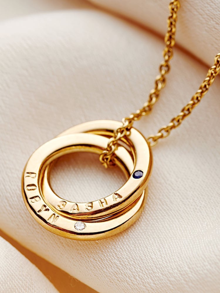 Posh Totty Designs Mini Gold Tone Personalised Two Ring Birthstone Russian Necklace - Image 2 of 4