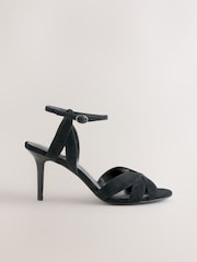 črna Suede - Forever Comfort Leather Lattice Front Heeled Sandals - Slika 1 iz 10