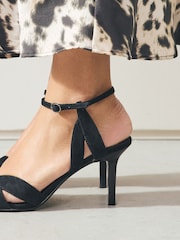 črna Suede - Forever Comfort Leather Lattice Front Heeled Sandals - Slika 10 iz 10