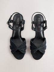 črna Suede - Forever Comfort Leather Lattice Front Heeled Sandals - Slika 2 iz 10
