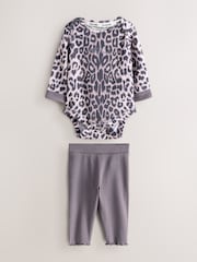 smALLSAINTS Leopard Ribbed Bodysuit and Trousers Baby Girls Set - Image 1 of 8