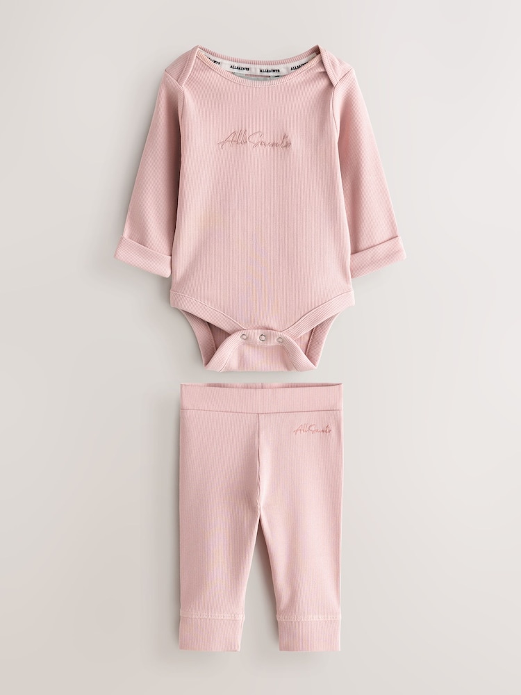 smALLSAINTS Pink Ribbed Bodysuit and Trousers Baby Girls Set - Image 1 of 8 smALLSAINTS Pink Ribbed Bodysuit and Trousers Baby Girls Set - Image 1 of 8