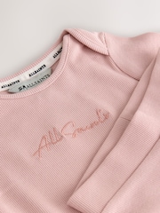 smALLSAINTS Pink Ribbed Bodysuit and Trousers Baby Girls Set - Image 6 of 8