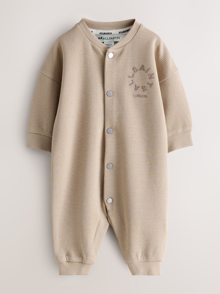 smALLSAINTS Neutral Tierra Textured Long Sleeve Baby Boys Romper - Image 1 of 6 smALLSAINTS Neutral Tierra Textured Long Sleeve Baby Boys Romper - Image 1 of 6