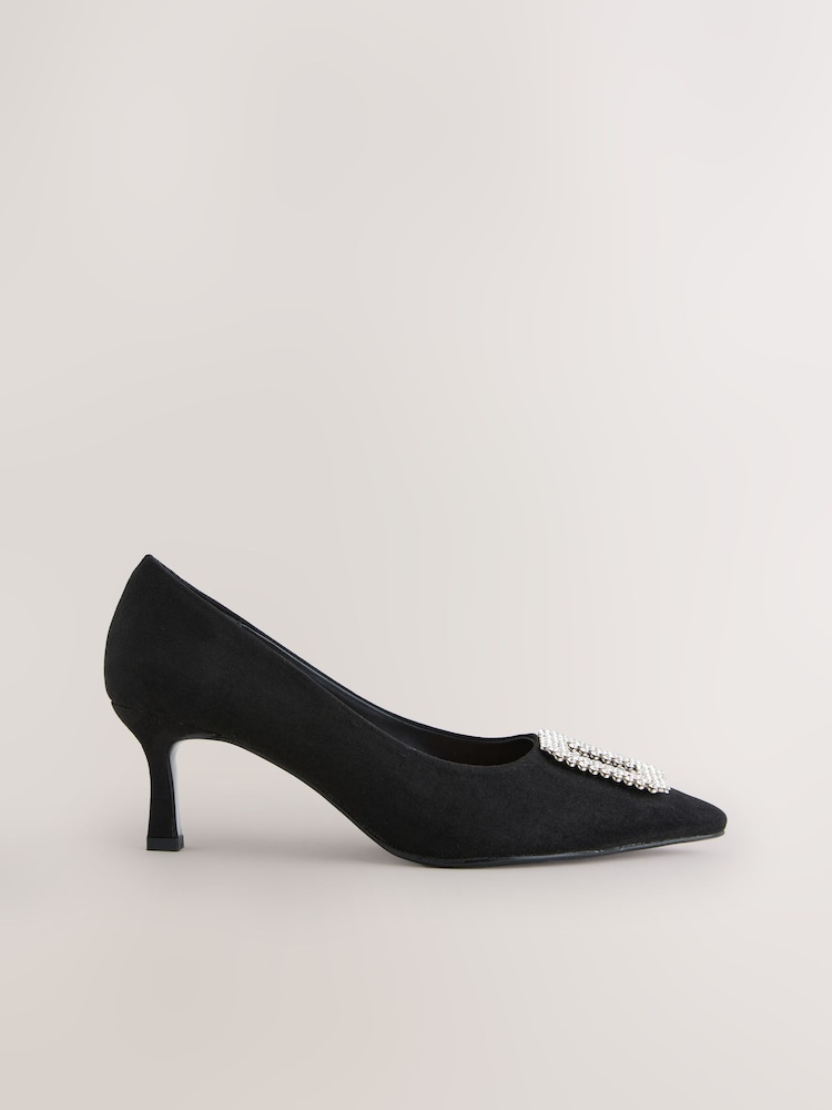 Black Suede Forever Comfort® Leather Jewel Trim Pointed Court Heels - Image 2 of 5 Black Suede Forever Comfort® Leather Jewel Trim Pointed Court Heels - Image 2 of 5