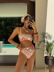 Never Fully Dressed Pink/Orange Tile High Waisted Bikini Bottoms - Image 1 of 3