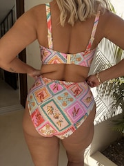 Never Fully Dressed Pink/Orange Tile High Waisted Bikini Bottoms - Image 2 of 3