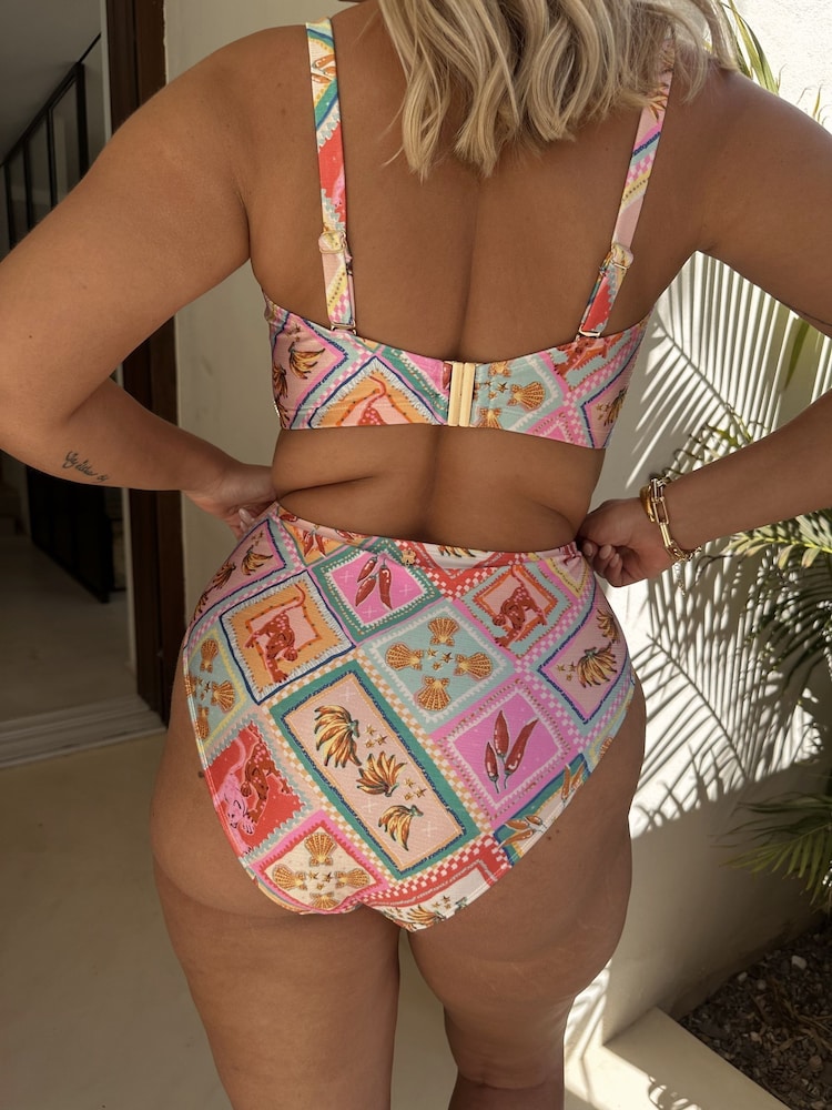 Never Fully Dressed Pink/Orange Tile High Waisted Bikini Bottoms - Image 2 of 3