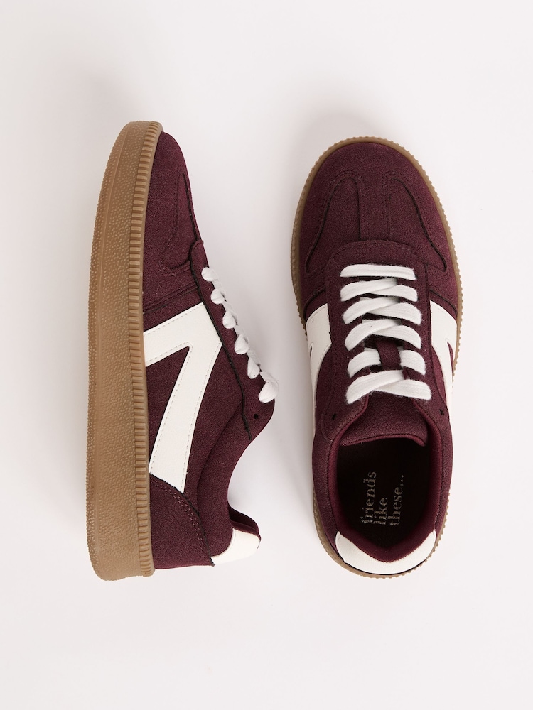 Friends Like These Burgundy Red Standard Fit Lace-Up Retro Gumsole Sports Trainers - Image 1 of 5 Friends Like These Burgundy Red Standard Fit Lace-Up Retro Gumsole Sports Trainers - Image 1 of 5